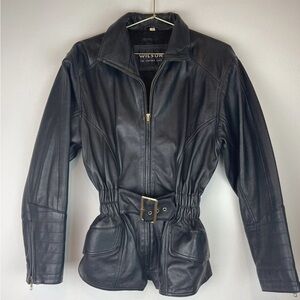 Wilson Women's Dark Leather Jacket with Belt